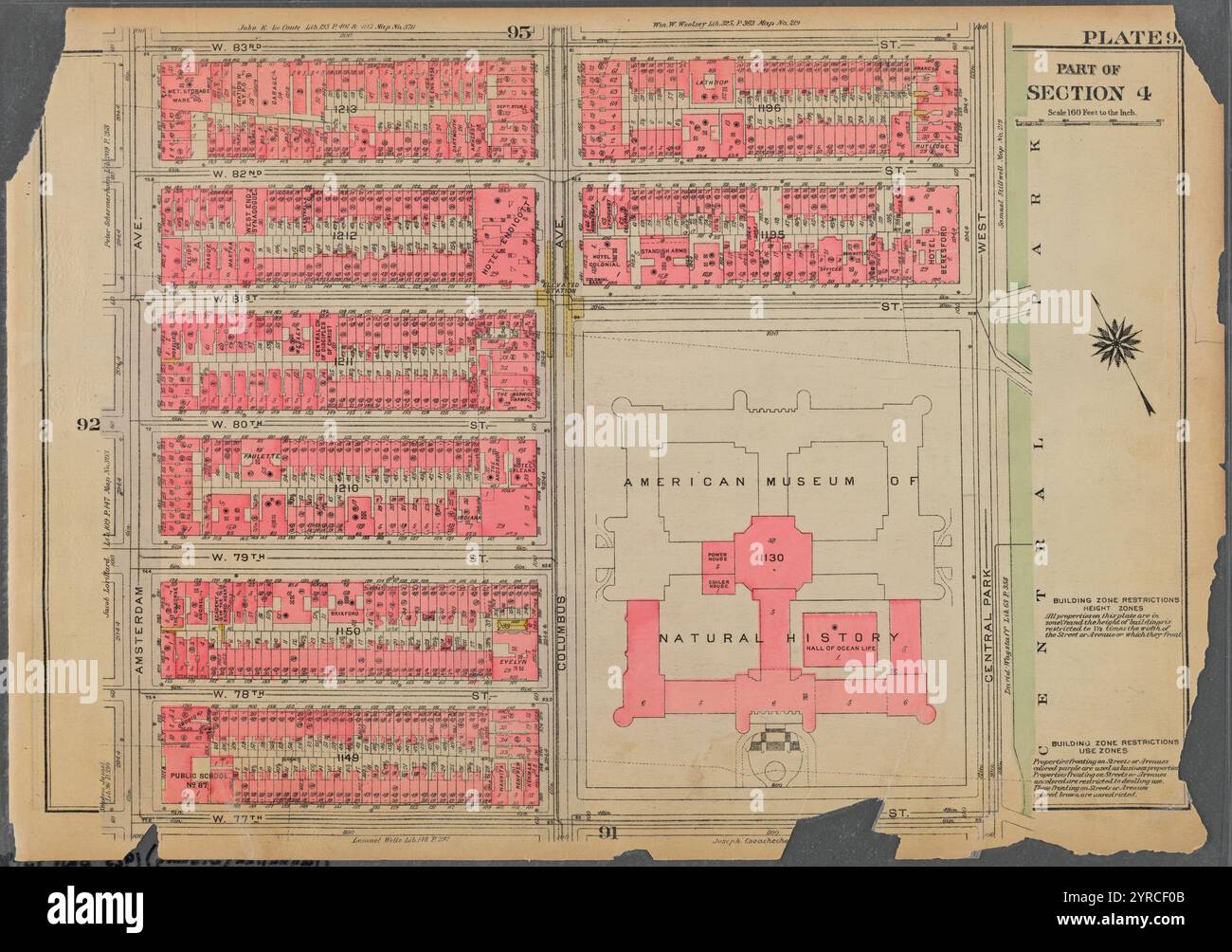 Delimitato da W. 83rd Street, Central Park West, W. 77th Street e Amsterdam Avenue, Plate 93, parte della sezione 4 1925 Foto Stock