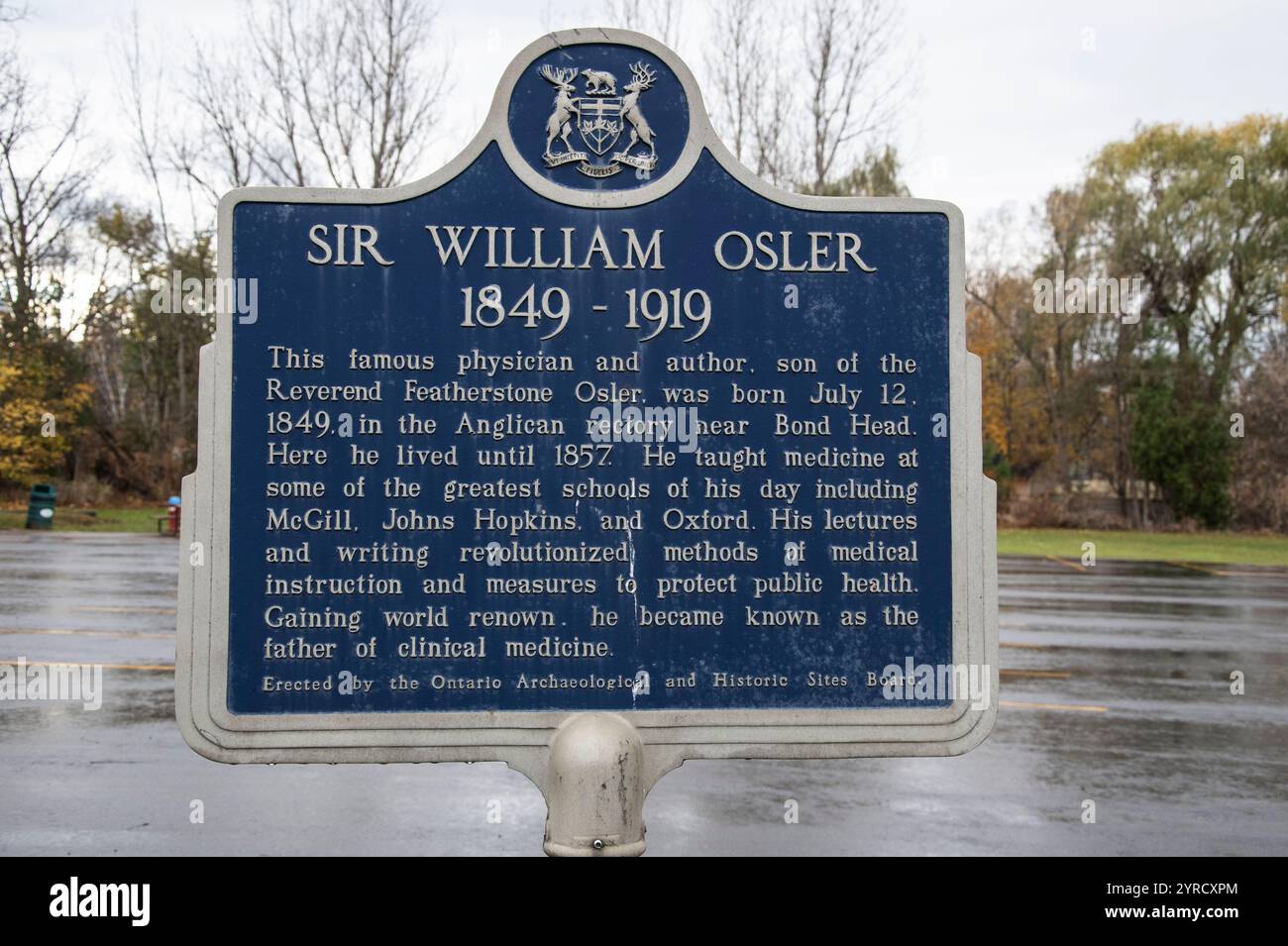 Targa Sir William Osler nella sala commemorativa della comunità sulla 27 a Bond Head, Ontario, Canada Foto Stock