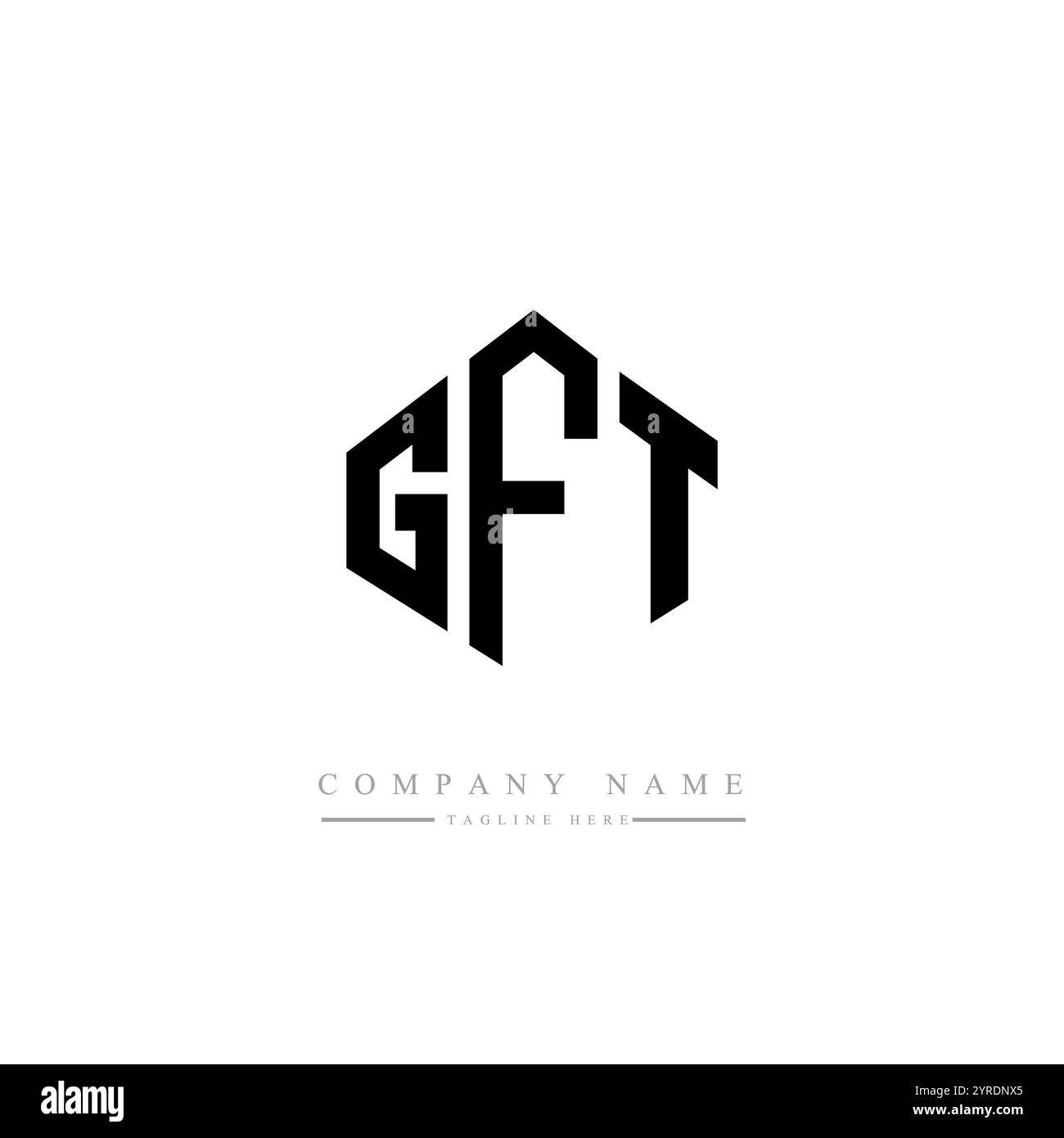 Logo GFT Letter con forma poligonale. Design del logo GFT a forma di cubo e poligono. Modello per logo vettoriale esagonale GFT, colori bianco e nero. GFT monogr Illustrazione Vettoriale