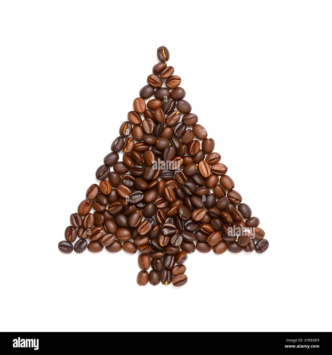 Un albero di vacanza fatto di chicchi di caffè su sfondo bianco. Foto Stock