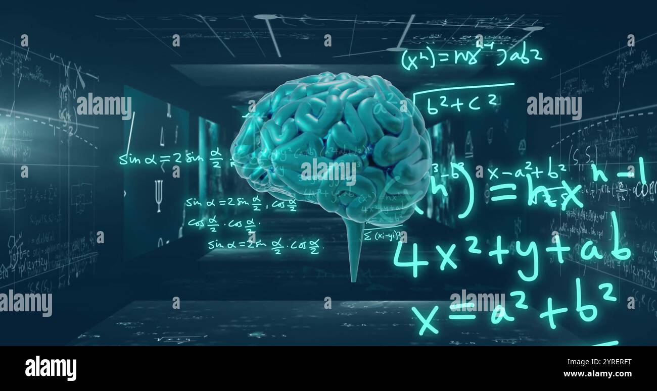 Immagine del cervello umano, elaborazione dati matematici ai Foto Stock