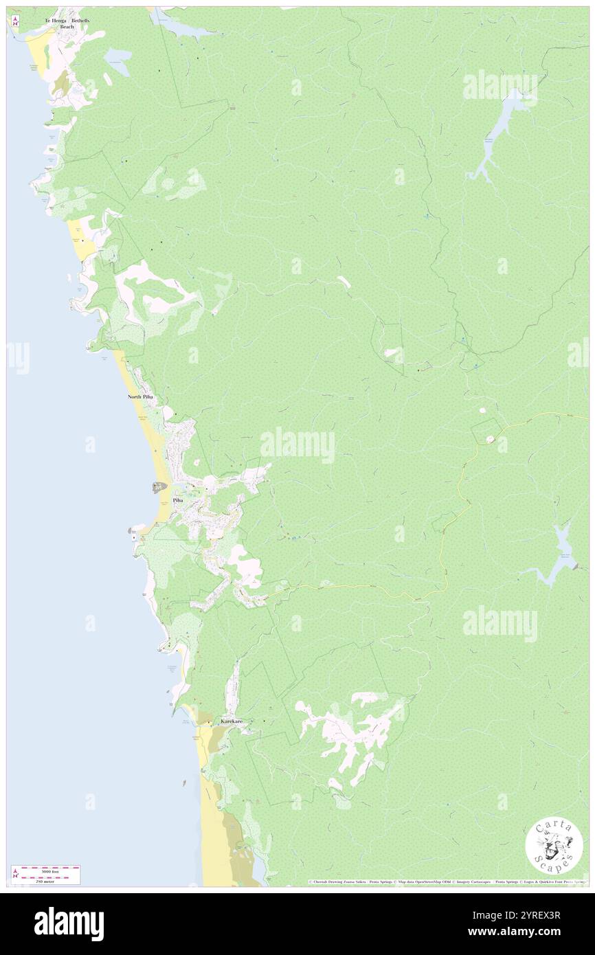 Piha Valley Track, NZ, nuova Zelanda, Auckland, s 36 56' 53'', N 174 29' 24'', mappa, Cartascapes Map pubblicata nel 2024. Esplora Cartascapes, una mappa che rivela i diversi paesaggi, culture ed ecosistemi della Terra. Viaggia attraverso il tempo e lo spazio, scoprendo l'interconnessione del passato, del presente e del futuro del nostro pianeta. Foto Stock