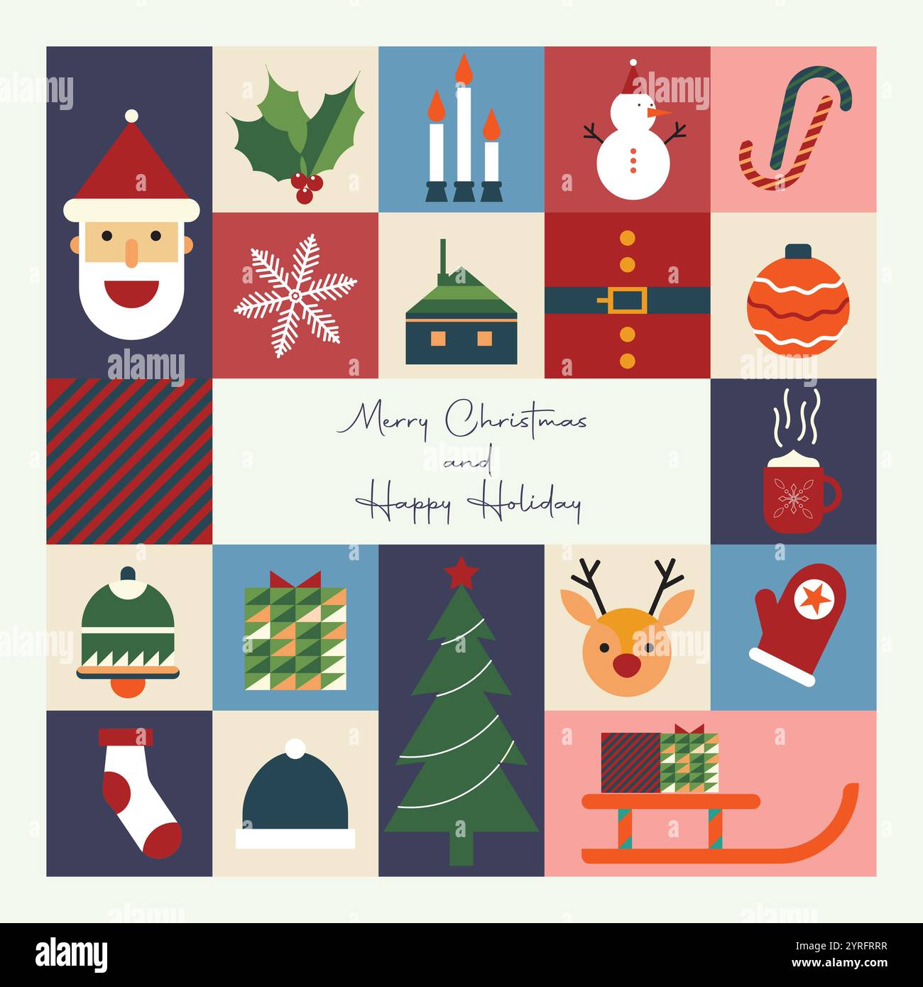 Auguri di Natale geometrici con elementi festivi Illustrazione Vettoriale