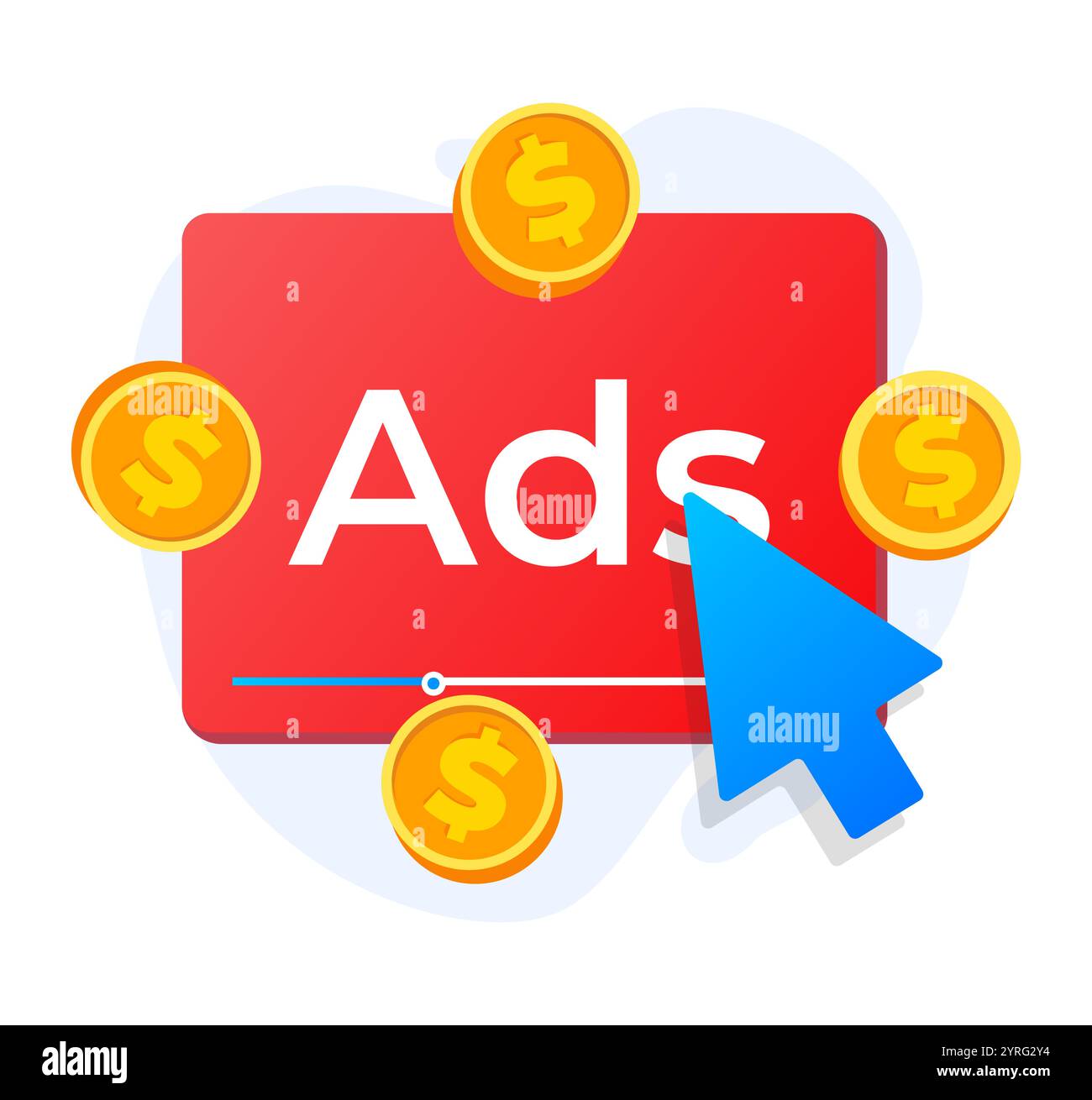 Annunci pubblicitari a pagamento sul sito Web che generano entrate per editore, concetto pay per click, PPC, pubblicità o pubblicità, promozione Illustrazione Vettoriale