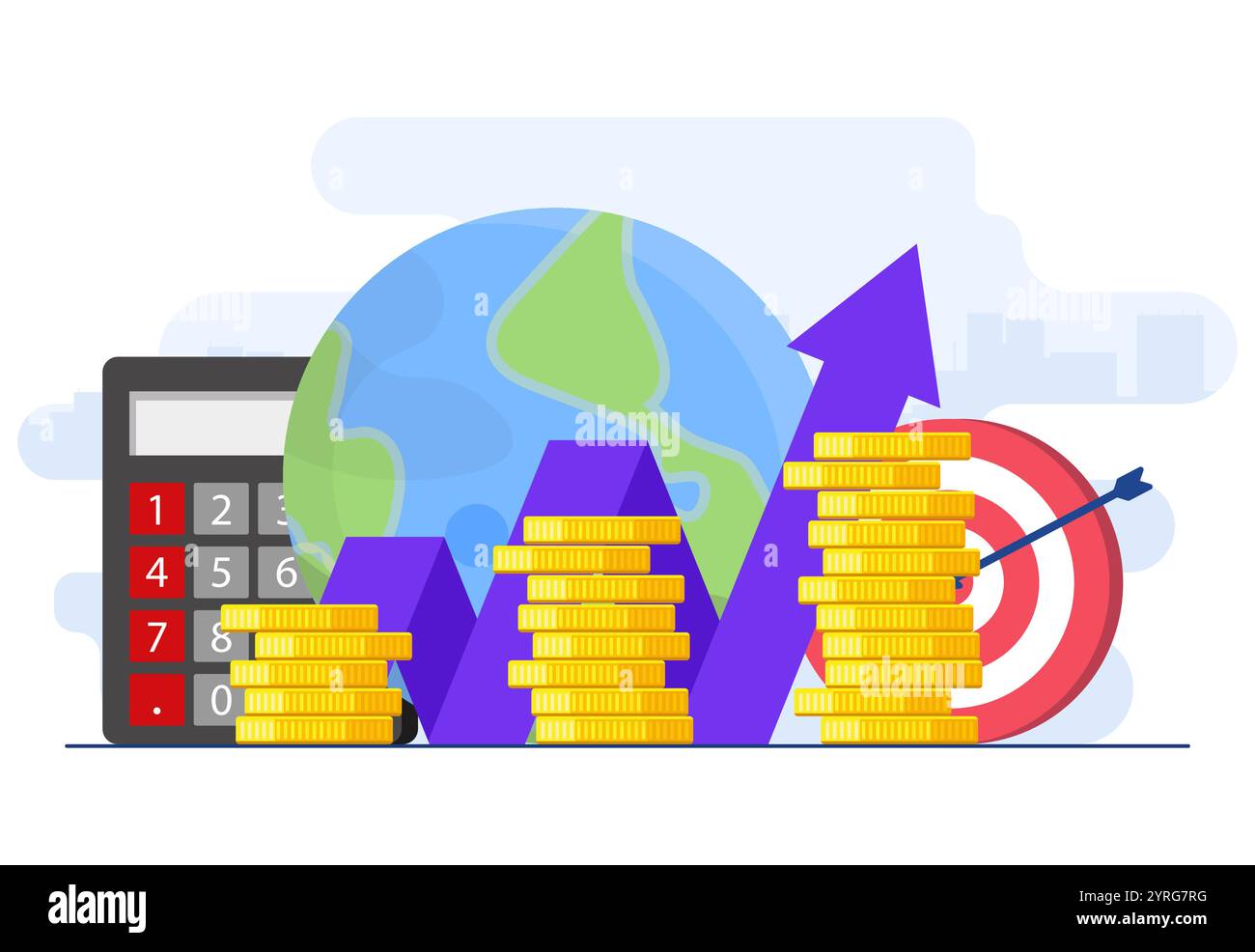 Modello vettoriale a illustrazione piatta del concetto di prodotto interno lordo, pile di moneta, economia nazionale, politica monetaria, PIL, crescita economica, fi pubblico Illustrazione Vettoriale