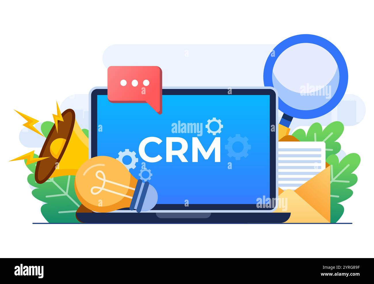 CRM, concetto di gestione delle relazioni con i clienti modello di illustrazione vettoriale piatta per banner del sito Web, organizzazione dei dati sul lavoro con i clienti, azienda Illustrazione Vettoriale