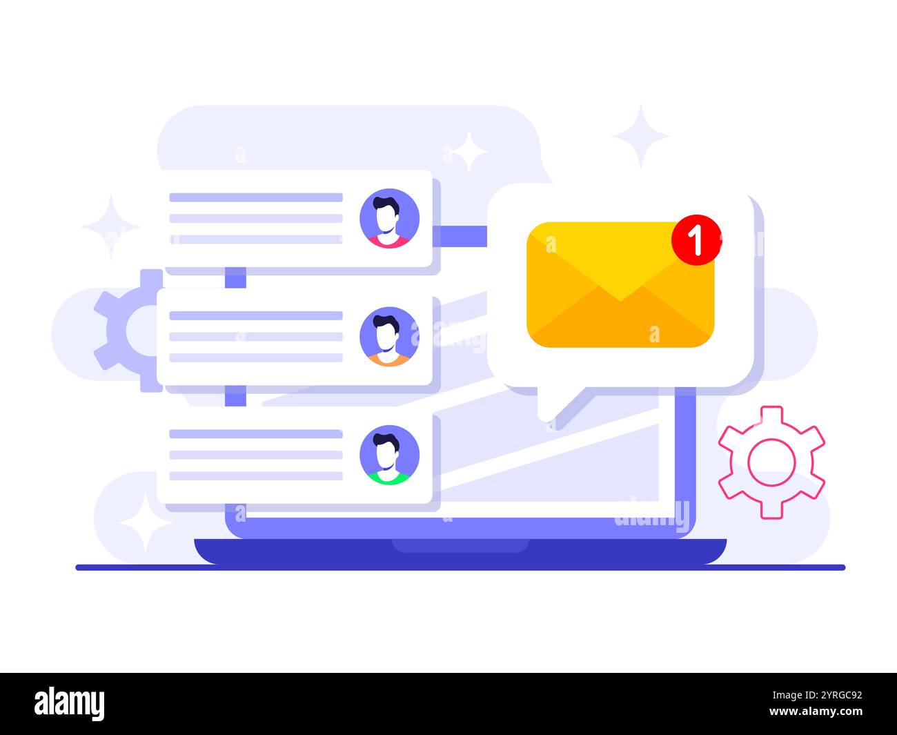 E-mail marketing illustrazione piatta concetto vettoriale, strategia aziendale online, pubblicità, e-mail newsletter, messaggistica, concetto di materiale di marketing per l Illustrazione Vettoriale