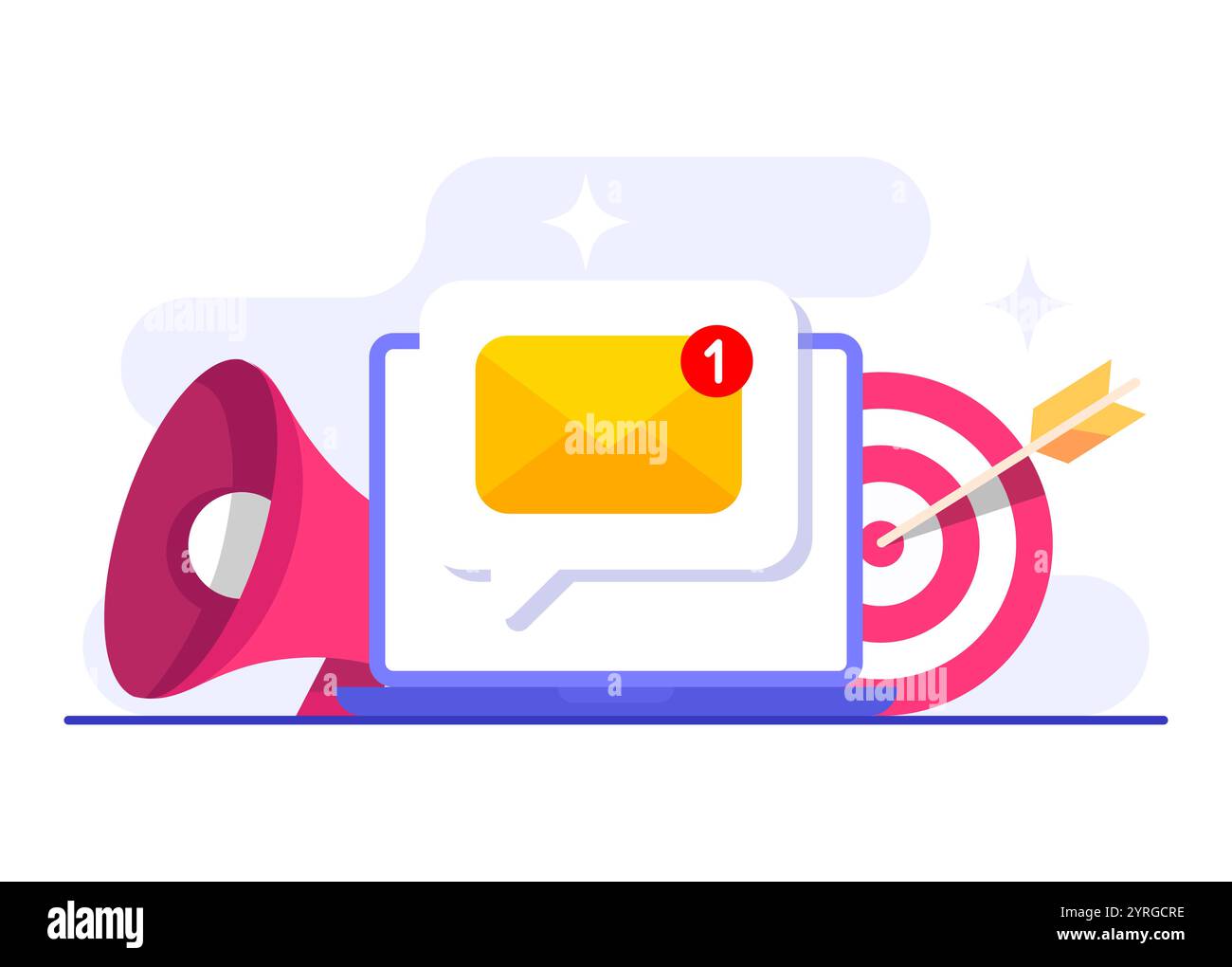 E-mail marketing illustrazione piatta concetto vettoriale, strategia aziendale online, pubblicità, e-mail newsletter, messaggistica, concetto di materiale di marketing per l Illustrazione Vettoriale