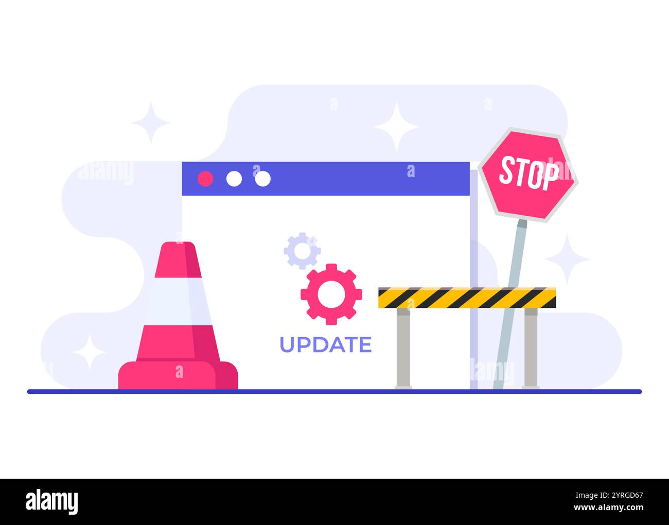 Illustrazione vettoriale della finestra di aggiornamento del software, manutenzione del sistema, processo di aggiornamento, installazione del software, sistema operativo Illustrazione Vettoriale