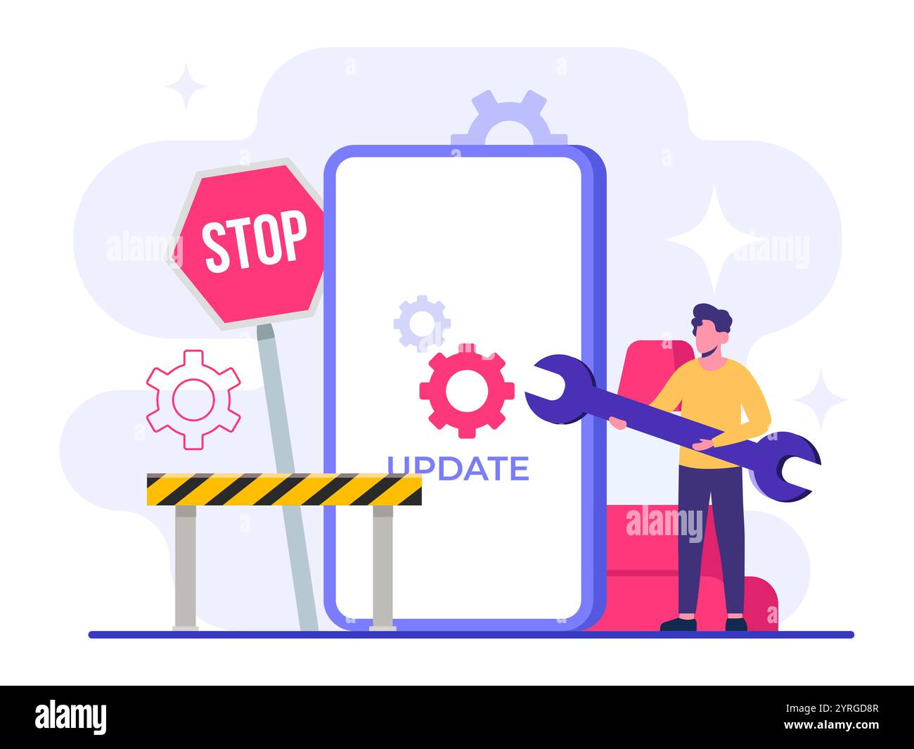 Smartphone con immagine vettoriale dello schermo di aggiornamento software, manutenzione del sistema, processo di aggiornamento, installazione del software, sistema operativo, Illustrazione Vettoriale Smartphone con immagine vettoriale dello schermo di aggiornamento software, manutenzione del sistema, processo di aggiornamento, installazione del software, sistema operativo, Illustrazione Vettoriale