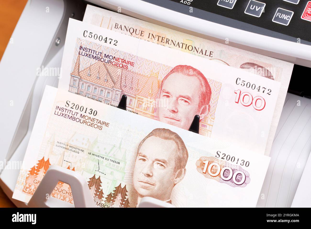 Lussemburgo denaro - franco nella macchina di conteggio Foto Stock