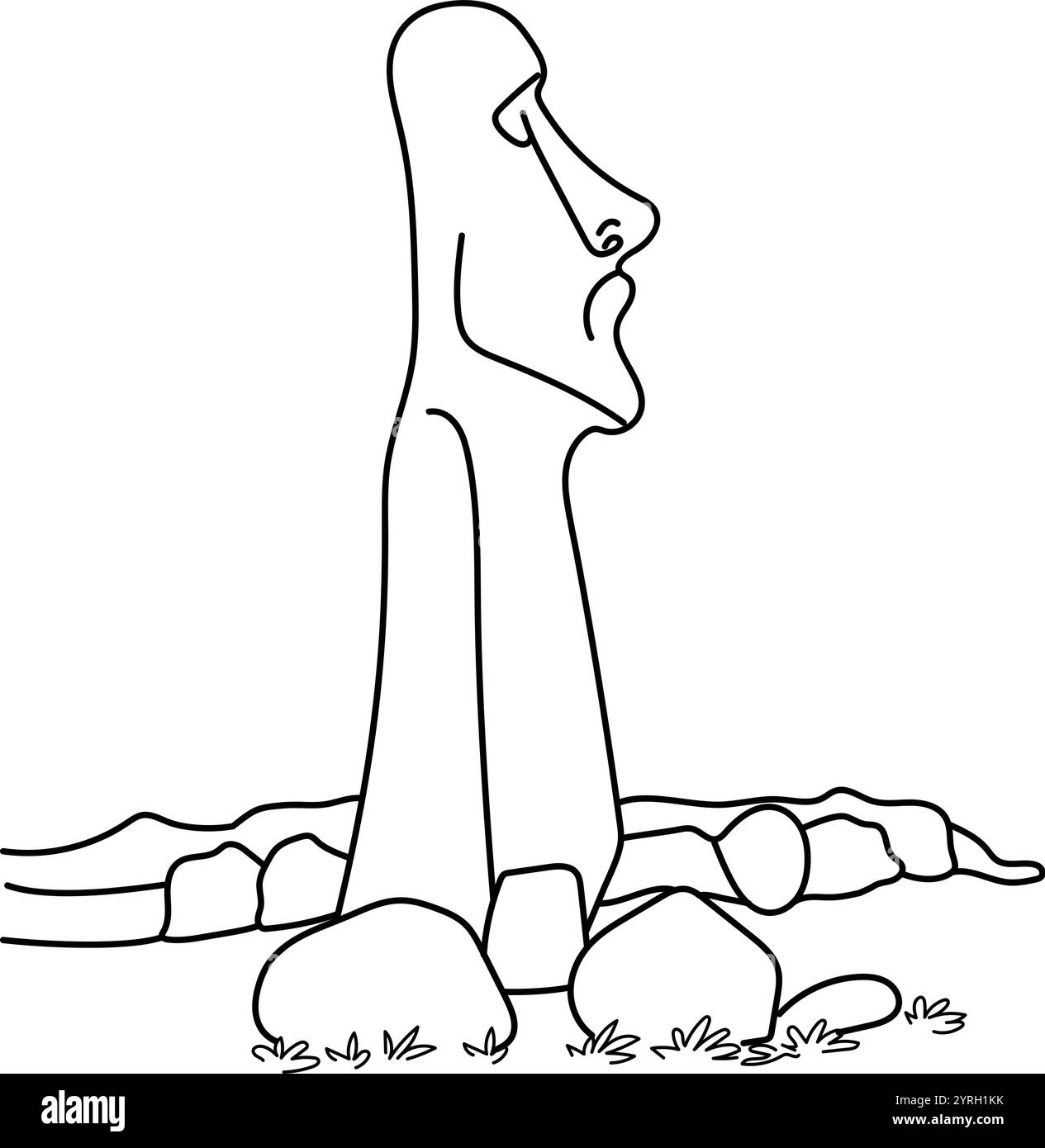 Statua islandese a lato della spiaggia, disegnata a mano in stile sottile Illustrazione Vettoriale