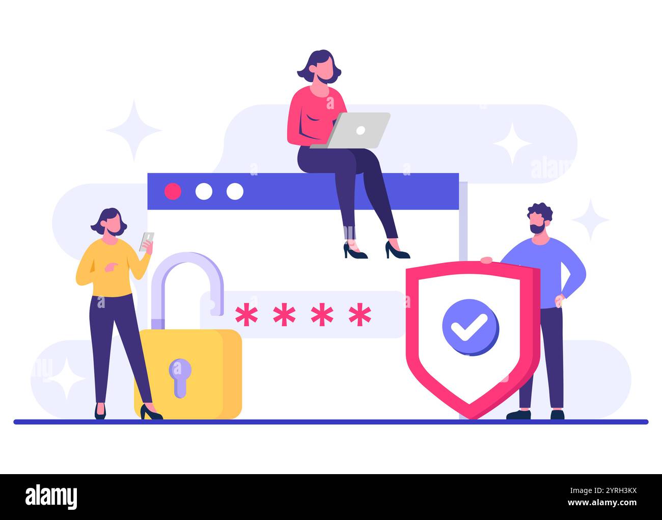Accesso protetto da password, protezione dei dati, sicurezza informatica, sicurezza Internet, privacy delle informazioni, illustrazione vettoriale di protezione account per landi Illustrazione Vettoriale Accesso protetto da password, protezione dei dati, sicurezza informatica, sicurezza Internet, privacy delle informazioni, illustrazione vettoriale di protezione account per landi Illustrazione Vettoriale