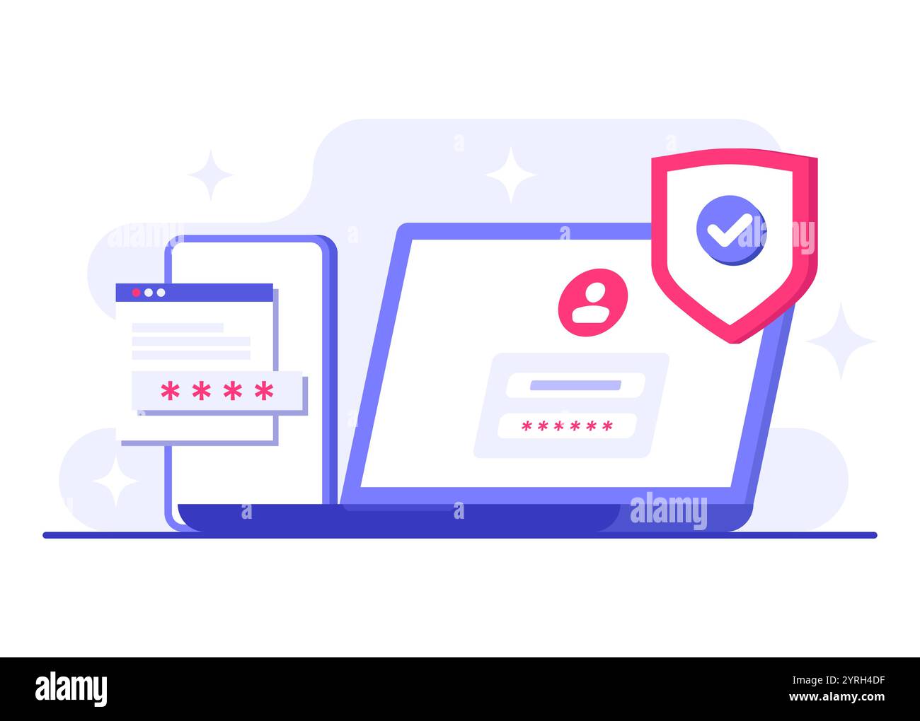 Verifica in due passaggi modello vettoriale per illustrazione piatta, OTP, password di autenticazione, password monouso per l'accesso sicuro per un account o un'app, Login Illustrazione Vettoriale