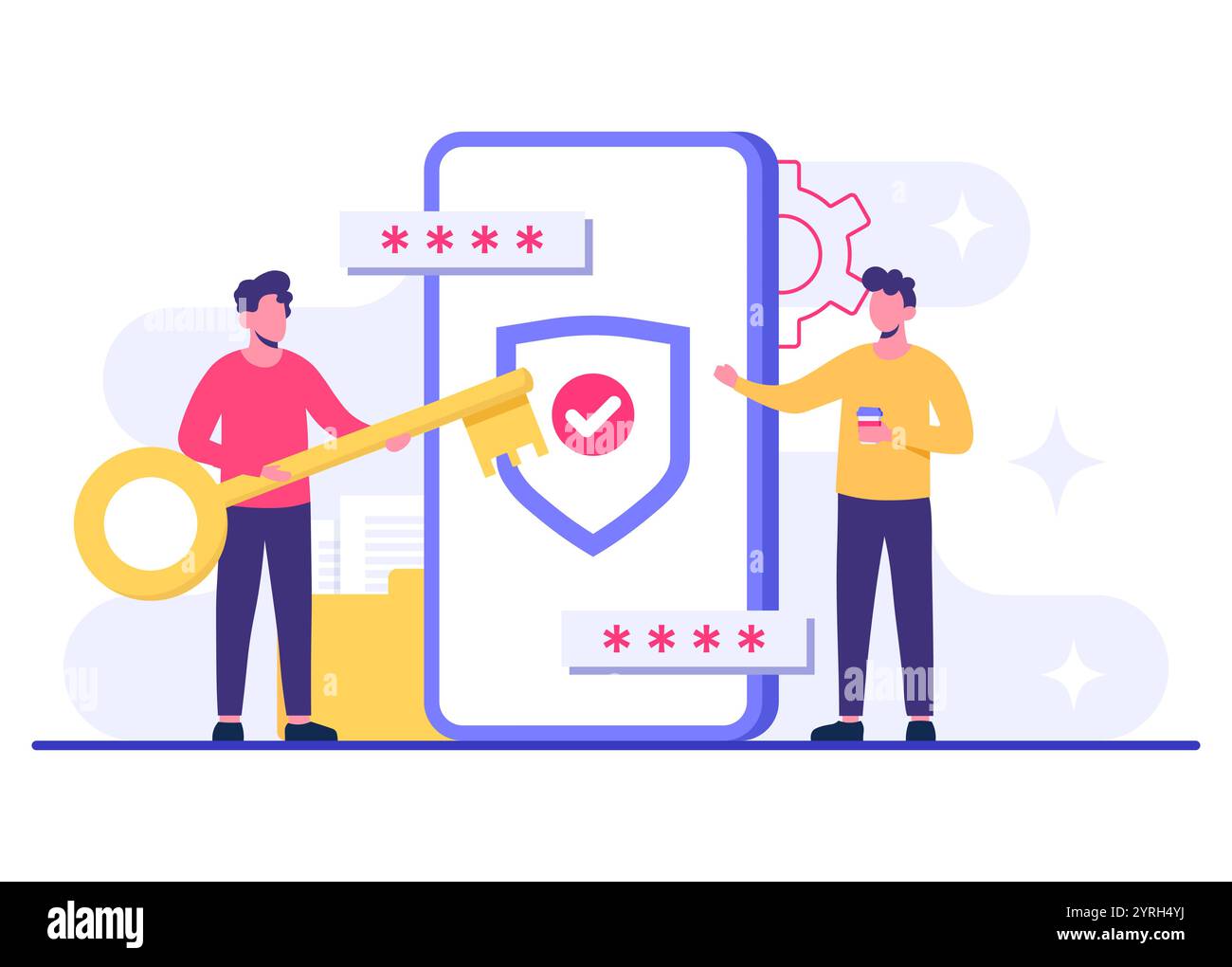 Protezione dei dati mobili e delle informazioni personali, concetto di accesso sicuro ai dati tramite password, sicurezza informatica, sicurezza Internet, privacy delle informazioni, Accou Illustrazione Vettoriale Protezione dei dati mobili e delle informazioni personali, concetto di accesso sicuro ai dati tramite password, sicurezza informatica, sicurezza Internet, privacy delle informazioni, Accou Illustrazione Vettoriale