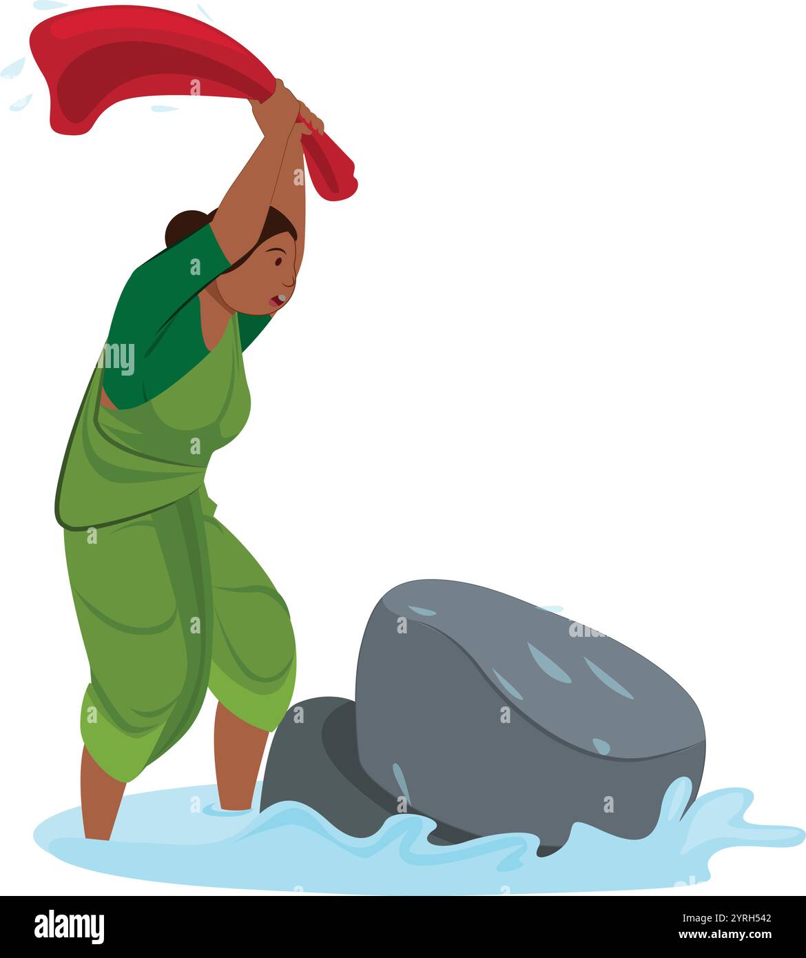 Donne indiane che lavano vestiti nel fiume Illustrazione Vettoriale