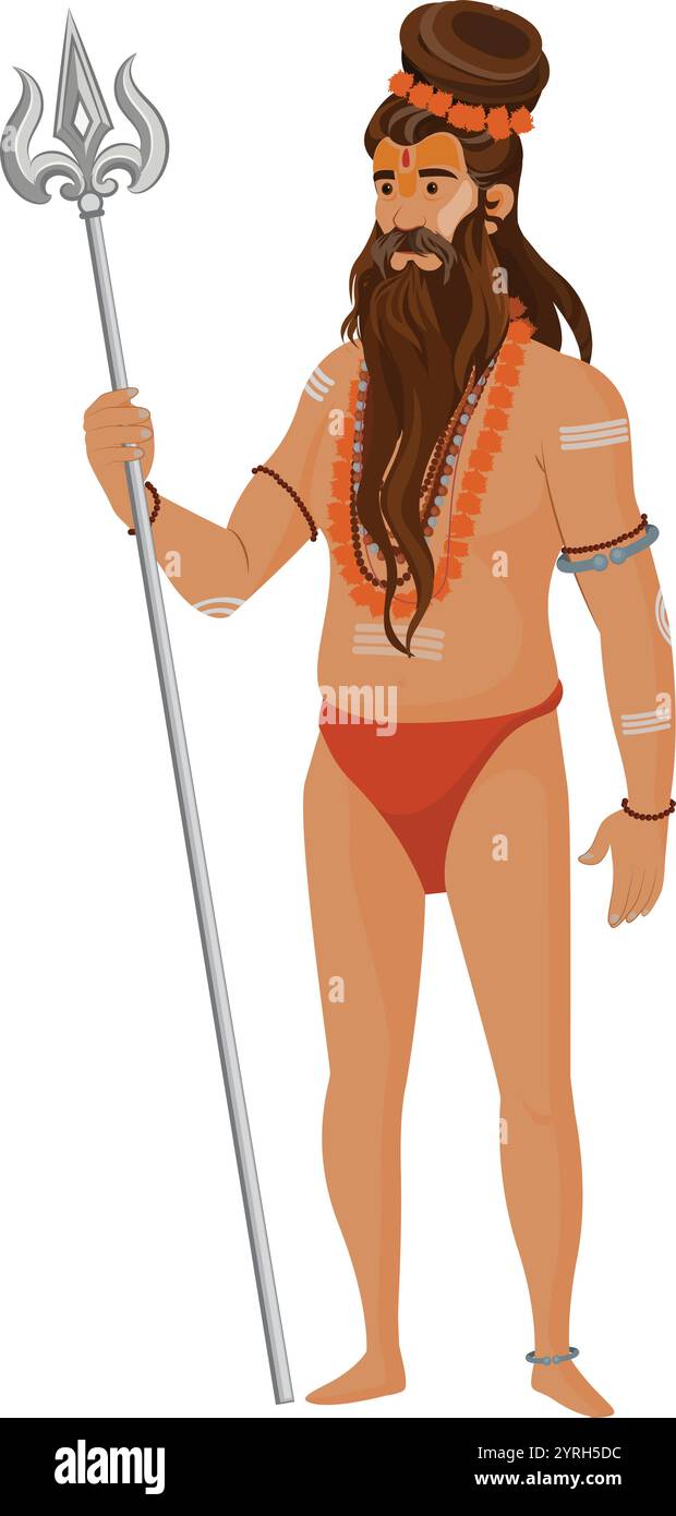 sadhu Baba, Sadhu santo dell'India per il grande festival Illustrazione Vettoriale