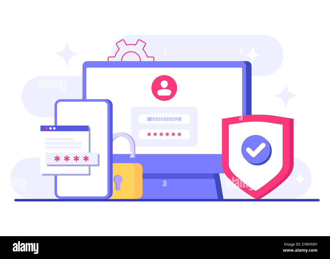 Verifica in due passaggi modello vettoriale per illustrazione piatta, OTP, password di autenticazione, password monouso per l'accesso sicuro per un account o un'app, Login Illustrazione Vettoriale Verifica in due passaggi modello vettoriale per illustrazione piatta, OTP, password di autenticazione, password monouso per l'accesso sicuro per un account o un'app, Login Illustrazione Vettoriale