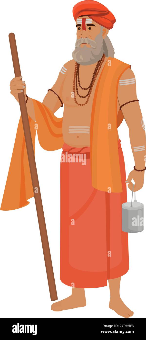 Sadhu Baba holyman, santo Sadhu dell'India per il grande festival Illustrazione Vettoriale