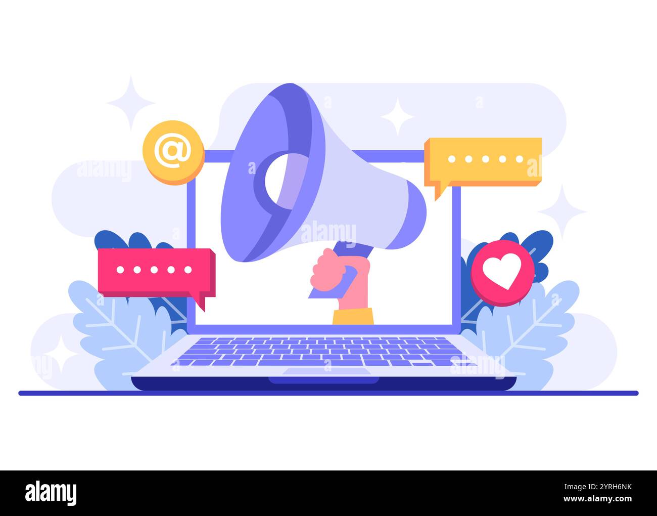 Illustrazione vettoriale di marketing digitale, campagna pubblicitaria e promozione online, contenuti pubblicitari nei social network, campagna sui social media, promozione Illustrazione Vettoriale