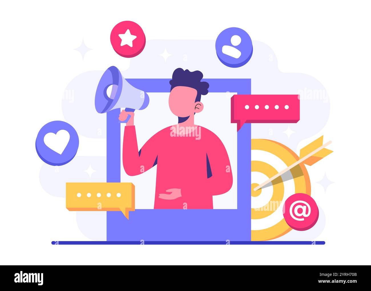 Illustrazione vettoriale di concetto di marketing digitale, strategia per i contenuti aziendali, marketing influente, campagna sui social media, promozione, e-commerce, mamma Illustrazione Vettoriale