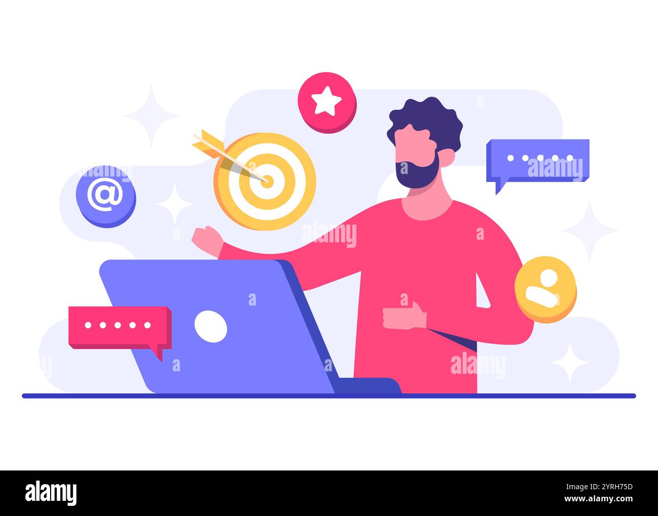 Illustrazione vettoriale di concetto di marketing digitale, strategia per i contenuti aziendali, marketing influente, campagna sui social media, promozione, e-commerce, mamma Illustrazione Vettoriale