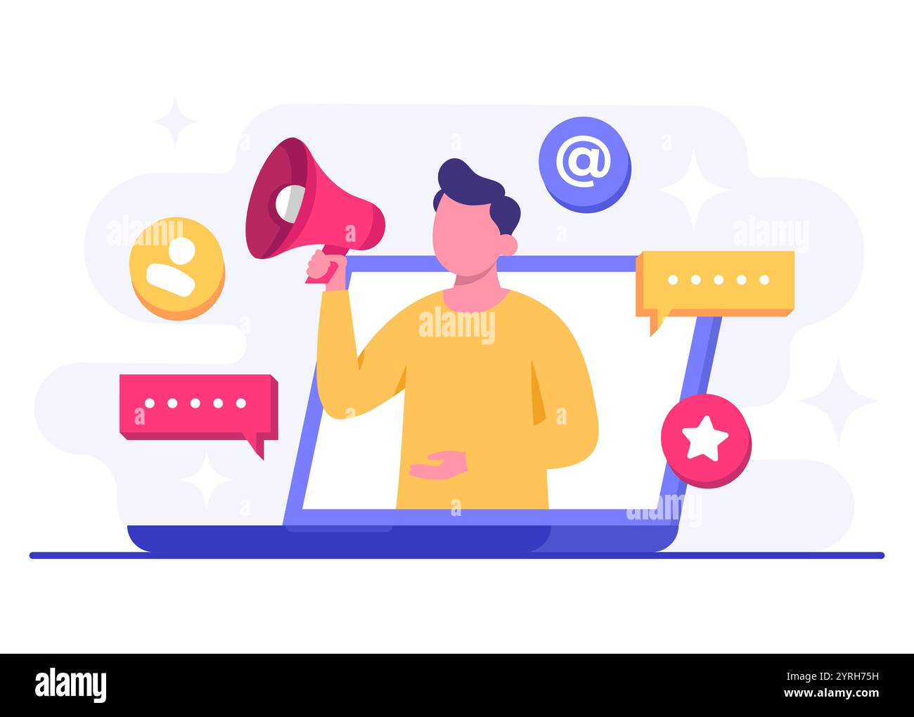 Illustrazione vettoriale di concetto di marketing digitale, strategia per i contenuti aziendali, marketing influente, campagna sui social media, promozione, e-commerce, mamma Illustrazione Vettoriale