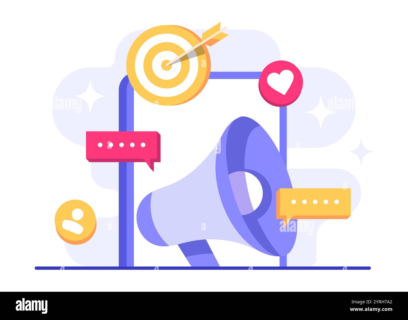 Illustrazione vettoriale di marketing digitale, campagna pubblicitaria e promozione online in app mobili, contenuti pubblicitari nei social network, social media camp Illustrazione Vettoriale Illustrazione vettoriale di marketing digitale, campagna pubblicitaria e promozione online in app mobili, contenuti pubblicitari nei social network, social media camp Illustrazione Vettoriale