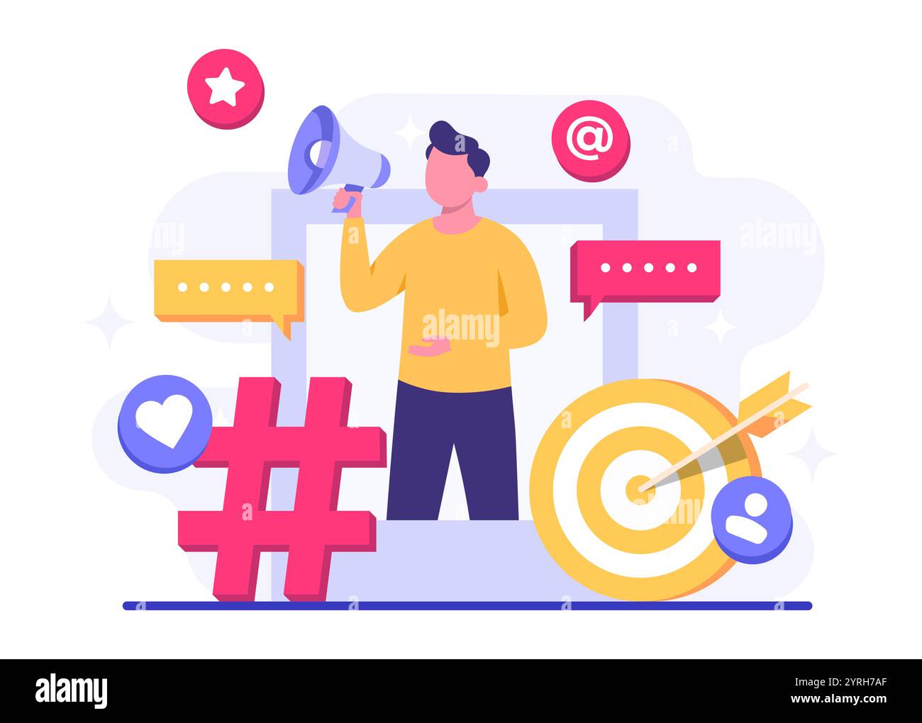 Illustrazione vettoriale di concetto di marketing digitale, strategia per i contenuti aziendali, marketing influente, campagna sui social media, promozione, e-commerce, mamma Illustrazione Vettoriale