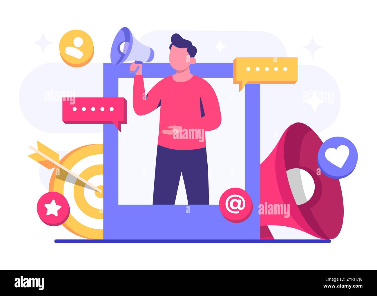 Illustrazione vettoriale di concetto di marketing digitale, strategia per i contenuti aziendali, marketing influente, campagna sui social media, promozione, e-commerce, mamma Illustrazione Vettoriale