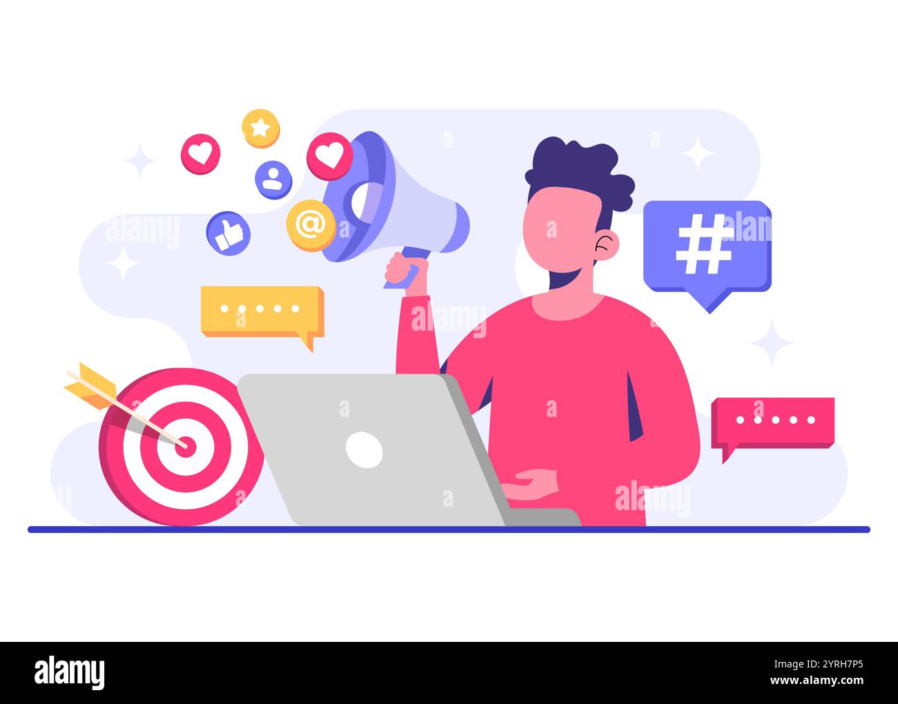 Illustrazione vettoriale di concetto di marketing digitale, strategia per i contenuti aziendali, marketing influente, campagna sui social media, promozione, e-commerce, mamma Illustrazione Vettoriale