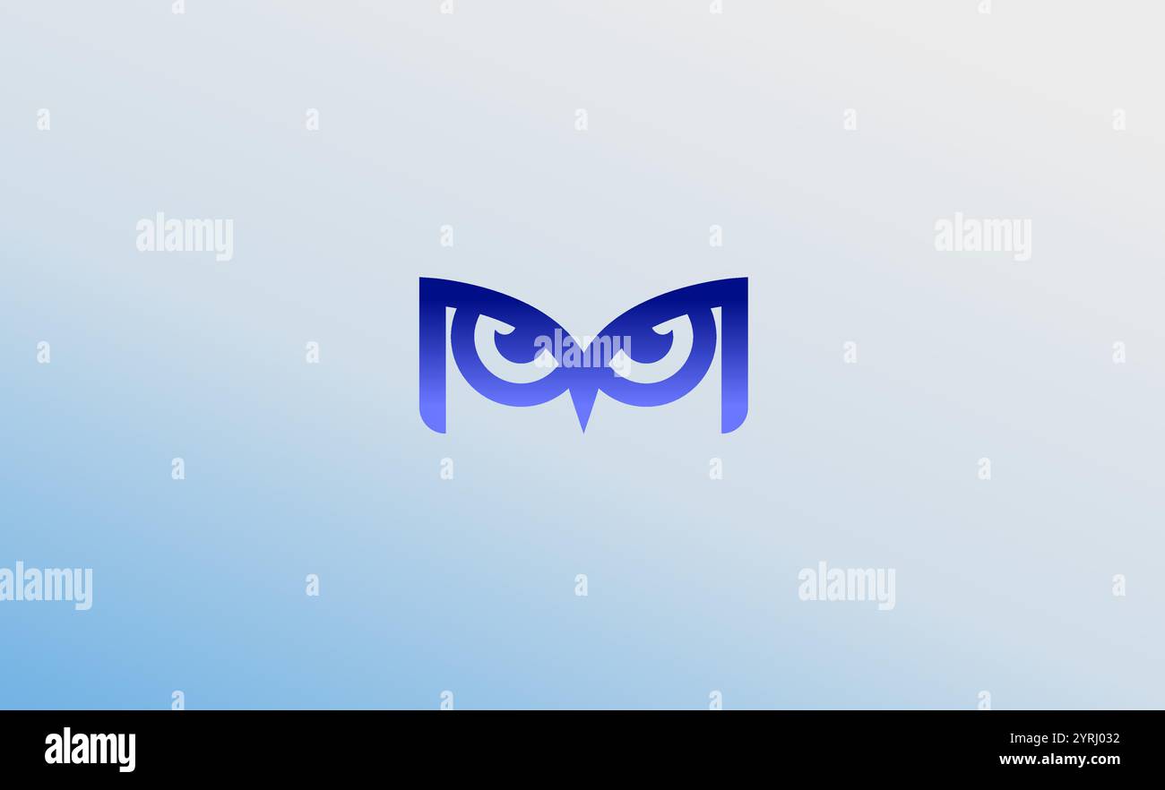 Logo Letter M e Owl Eye Stating. Concetto moderno, minimalista e pericoloso. Illustrazione Vettoriale