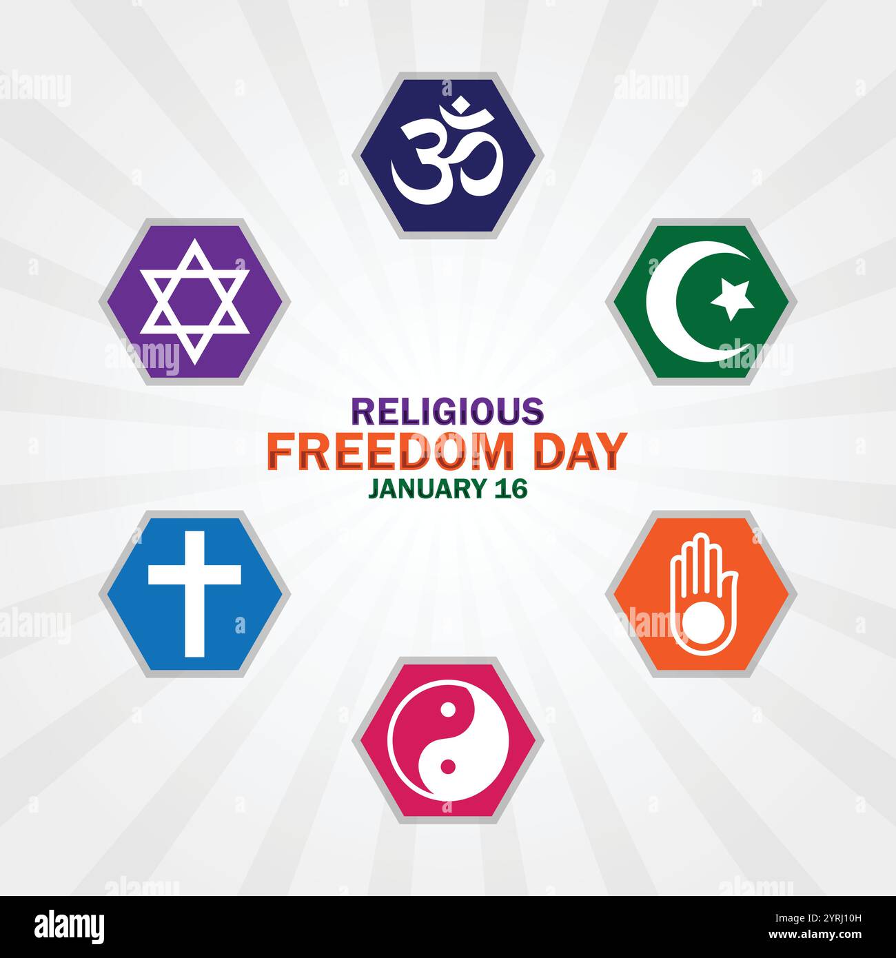 Giornata della libertà religiosa. 16 gennaio. Concetto di vacanza. Modello per sfondo, banner, scheda, poster con iscrizione di testo. Illustrazione vettoriale Illustrazione Vettoriale