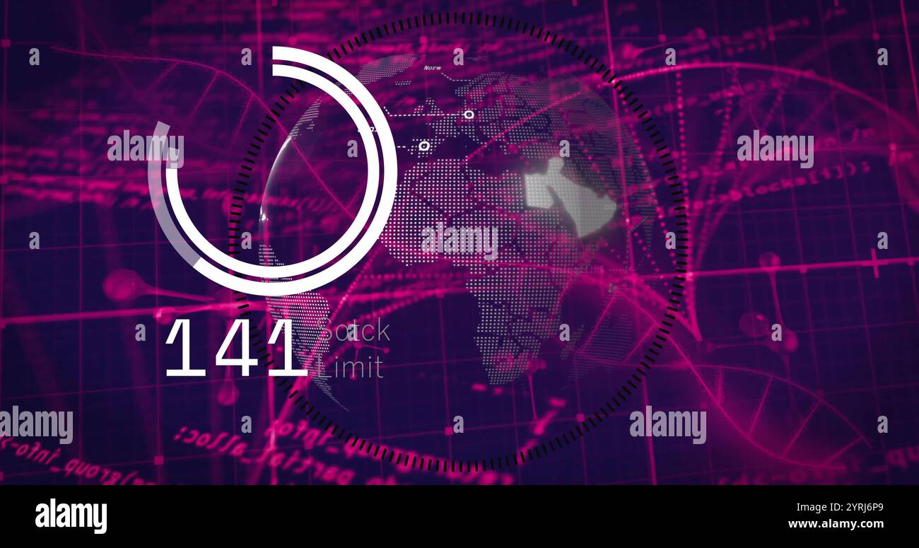Immagine del filamento di dna, elaborazione dei dati sulla scansione dell'oscilloscopio su sfondo nero Foto Stock