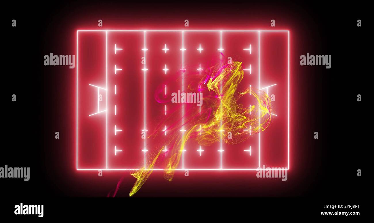 Campo da calcio al neon con immagine dinamica astratta delle tracce di luce Foto Stock