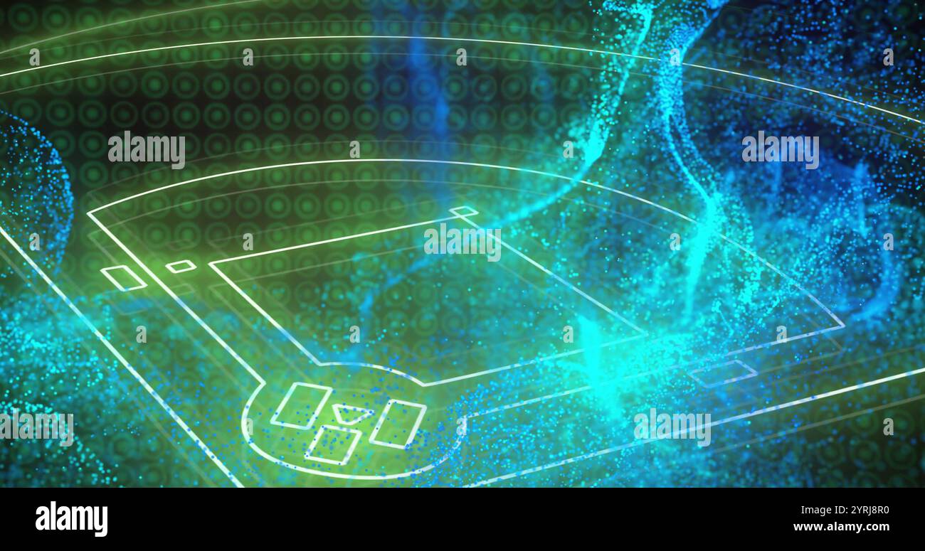 Diagramma del campo da baseball con immagine di elaborazione dei dati su sfondo digitale Foto Stock
