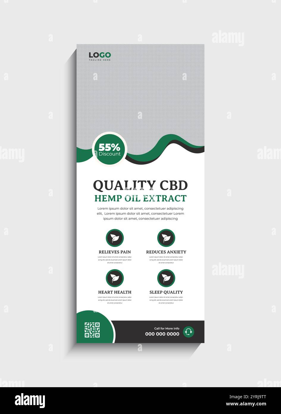 Design del modello per banner avvolgibili con olio di canapa CBD Illustrazione Vettoriale