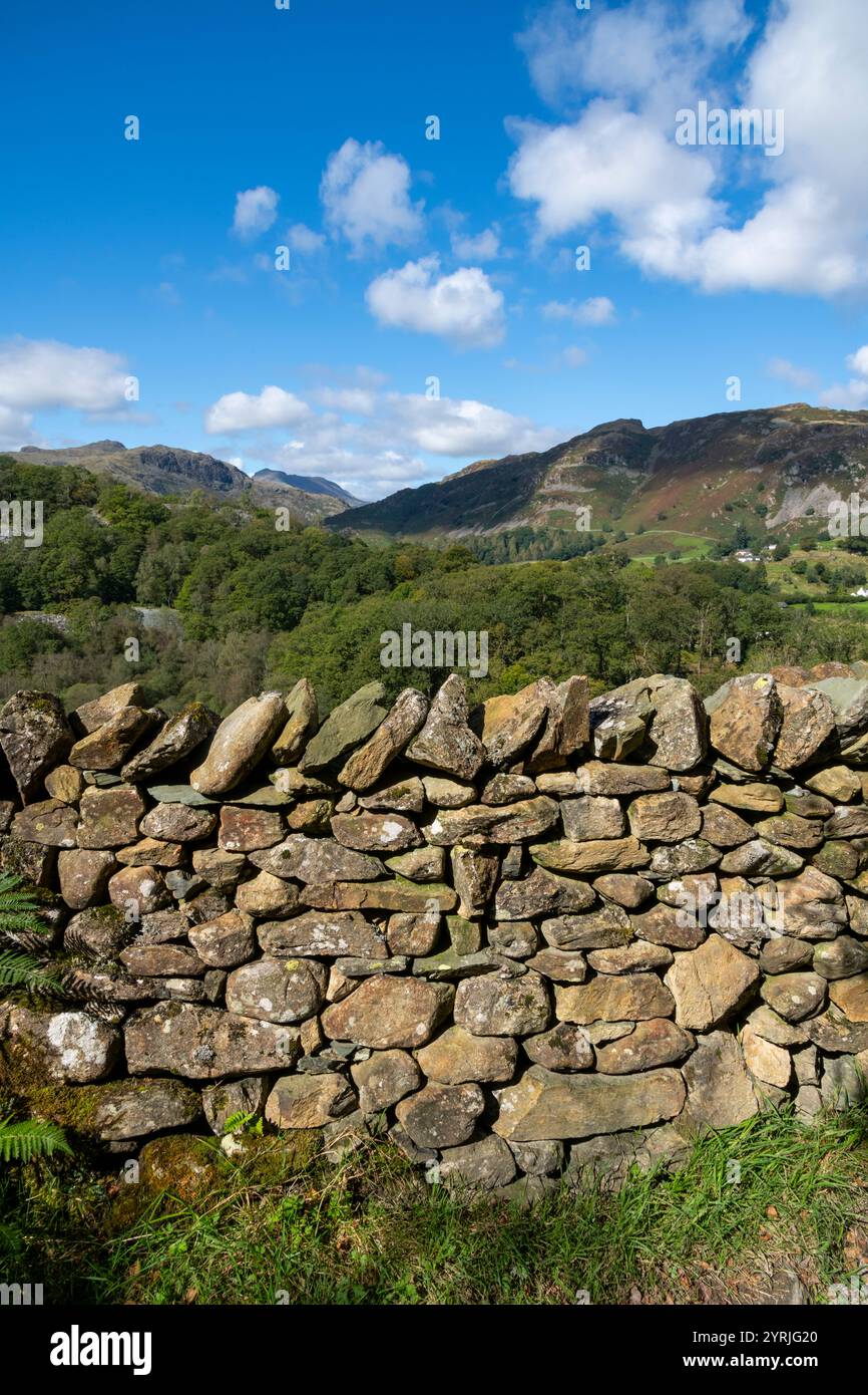 Scenario tra la cava di Hodge Close e Little Langdale a nord di Coniston nel parco nazionale del Lake District. Foto Stock