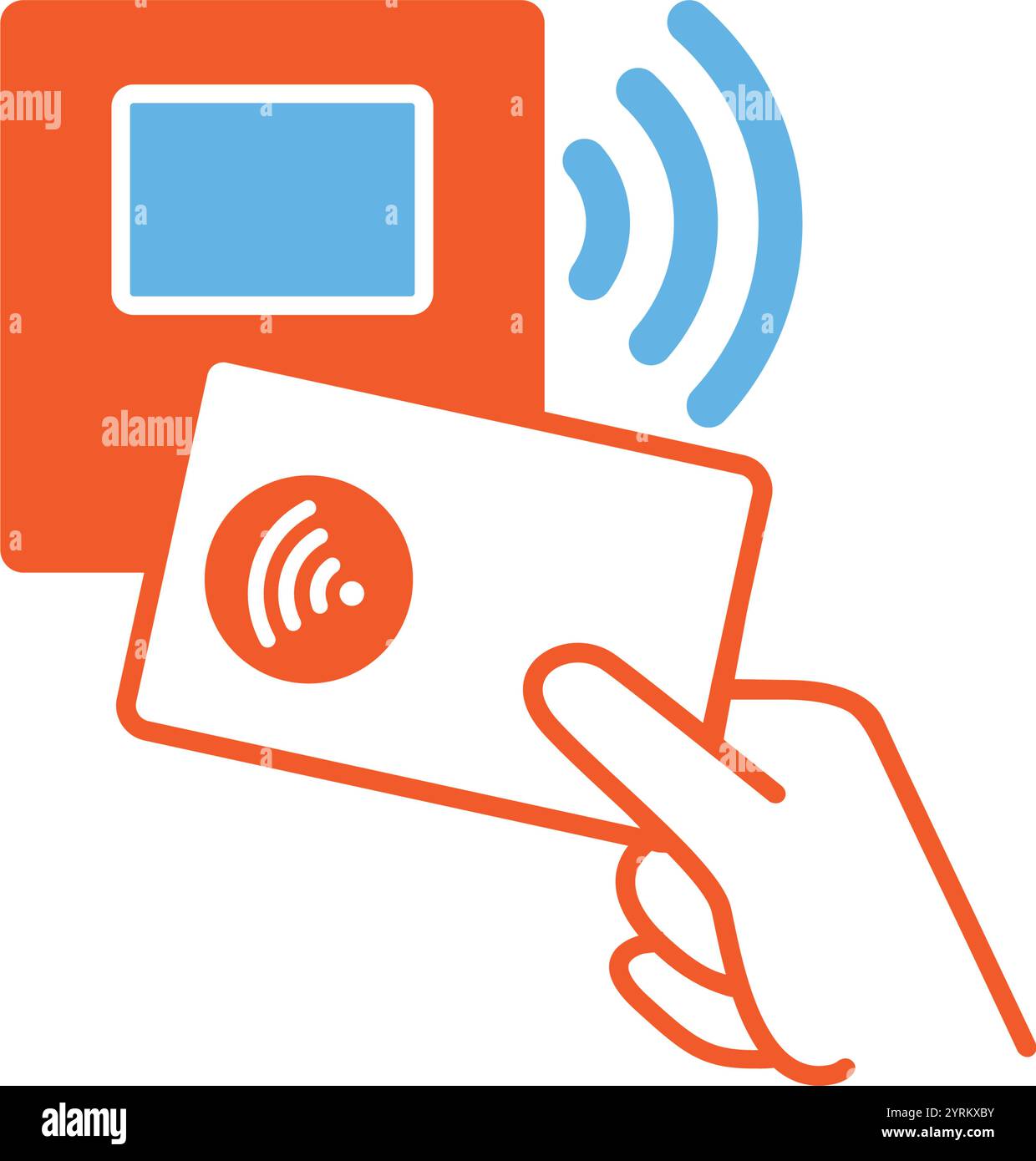 Concetto di carta di trasporto a mano. Pagamenti wireless, contactless o senza contanti, NFC RFID. Biglietto per i mezzi pubblici. Illustrazione Vettoriale