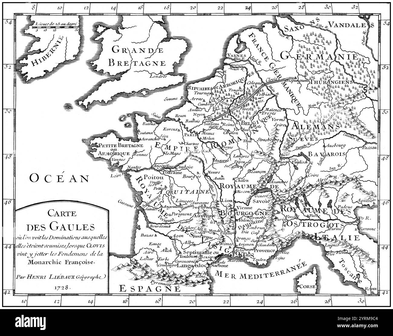 Mappa della Gallia, V secolo, fondazioni della monarchia francese Foto Stock