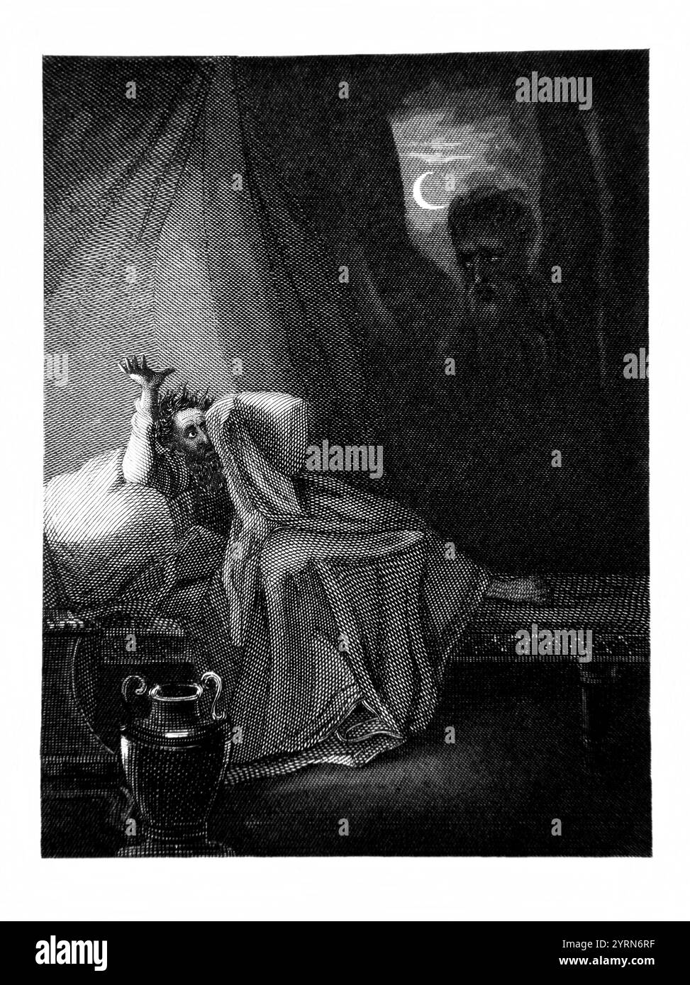 Incisione in acciaio della visione dell'amico di Giobbe - Eliphaz visione di uno Spirito nella notte (lavoro) dalla storia delle scritture illustrata di Tallis del 1851 per t Foto Stock