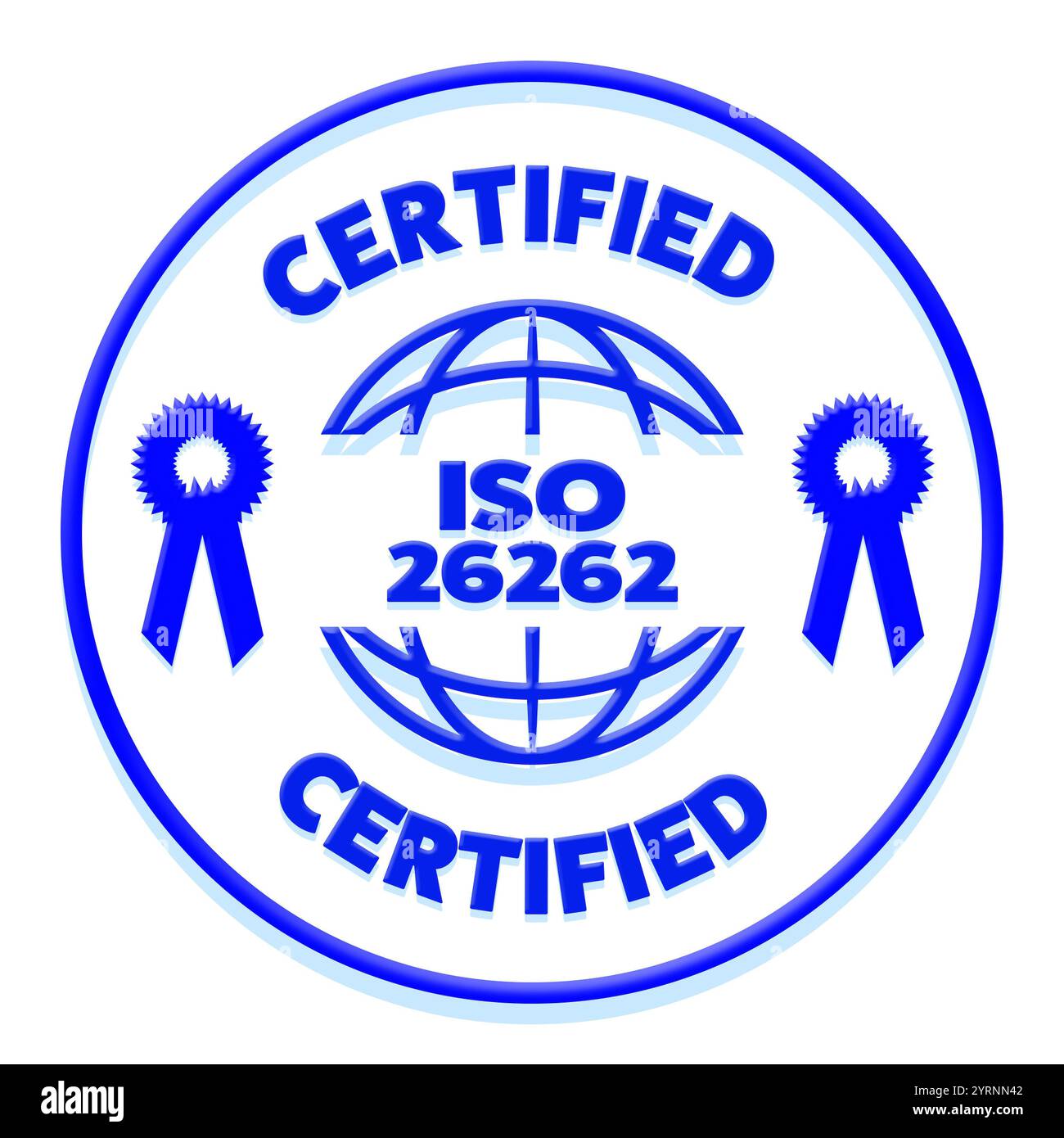Timbro di certificazione ISO26262 per la sicurezza funzionale nell'elettronica e nell'ingegneria del software nel settore automobilistico Foto Stock
