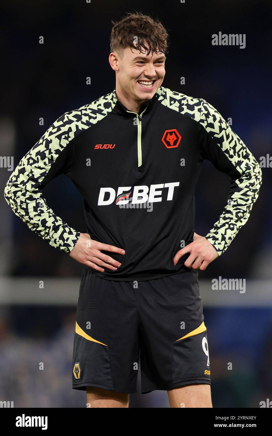 Liverpool, Regno Unito. 4 dicembre 2024. Jorgen Strand Larsen dei Wolverhampton Wanderers durante la partita di Premier League tra Everton FC e Wolverhampton Wanderers FC al Goodison Park, Liverpool, Inghilterra, Regno Unito il 4 dicembre 2024 Credit: Every Second Media/Alamy Live News Foto Stock