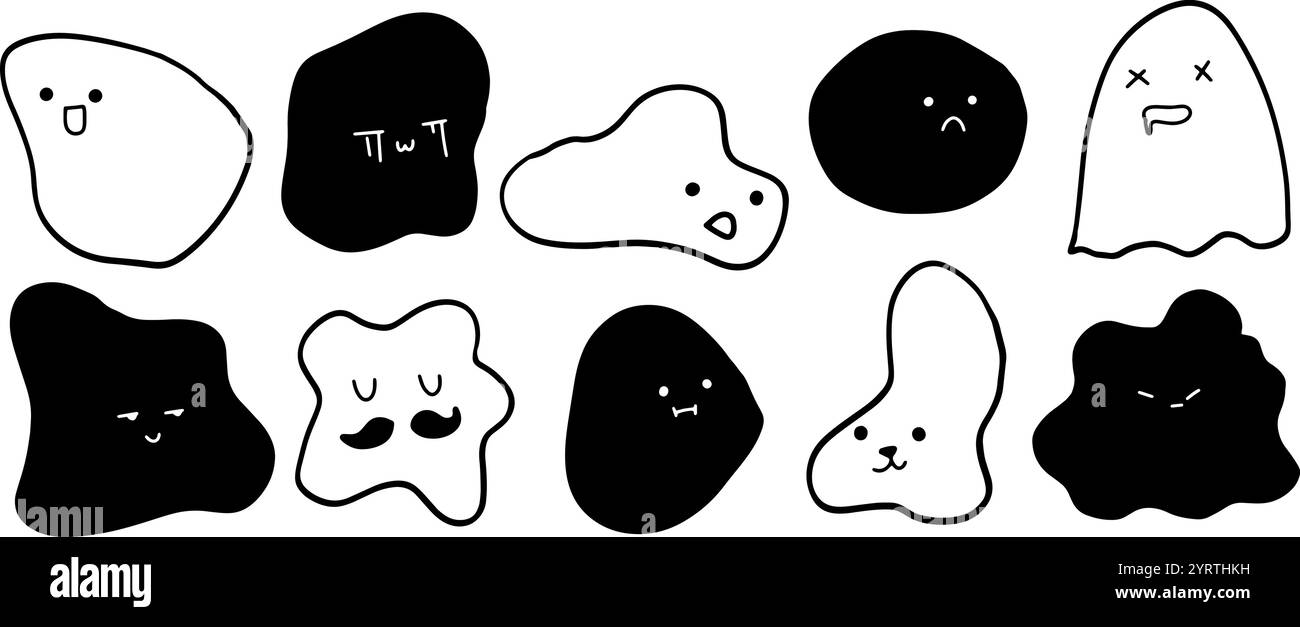 Emoji disegnato a mano | illustrazione del set di forme astratte | Doodle Vector minimalista per design divertenti e creativi Illustrazione Vettoriale