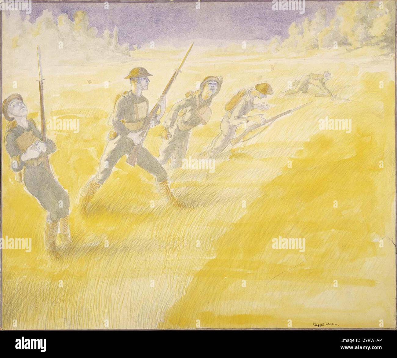 Claggett Wilson - primo attacco al Bois de Belleau, 6 giugno 1918, al Five o'Clock-3rd Battalion, 5th Regiment of Marines Advancing - 1981.163.10 Foto Stock