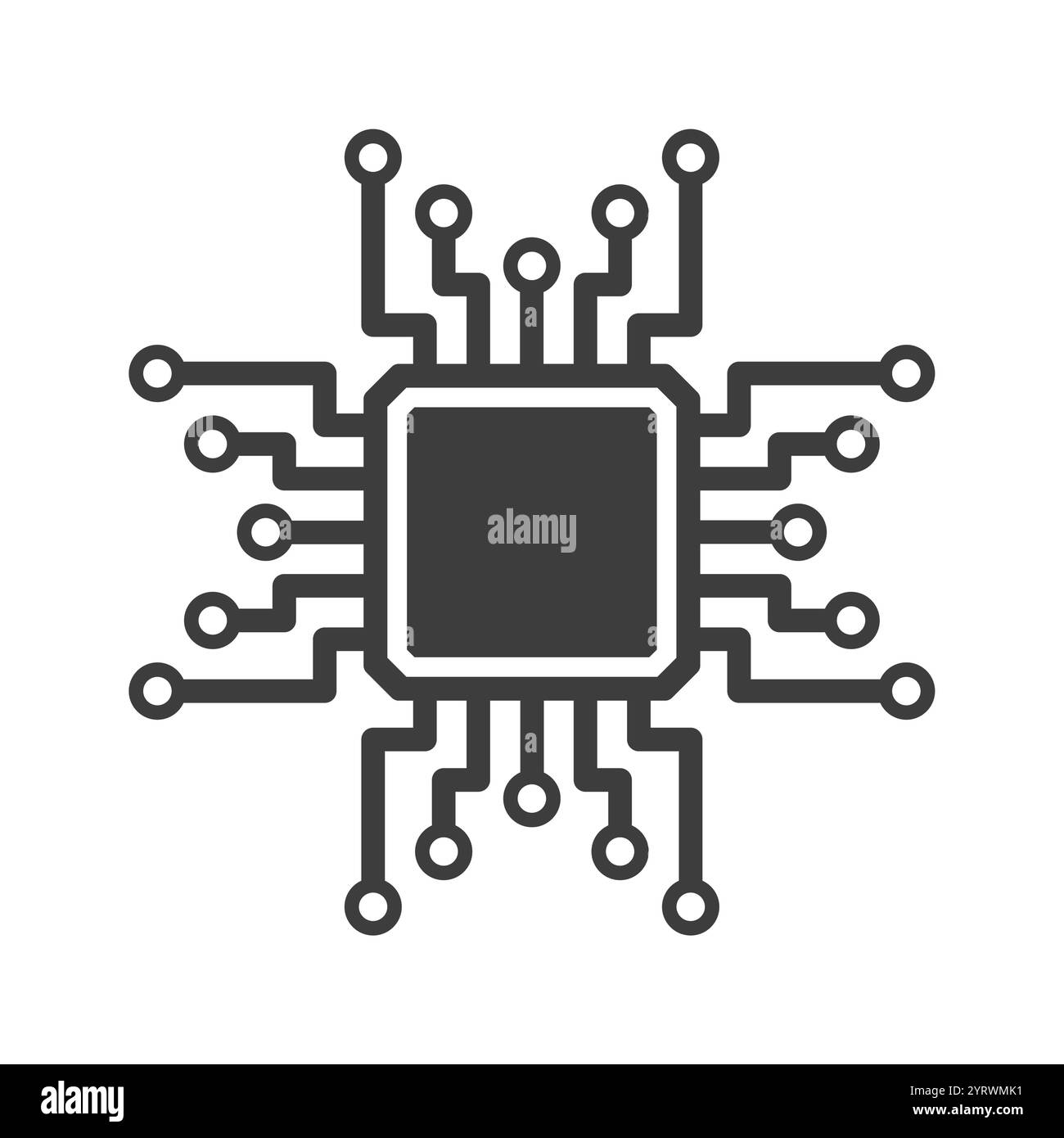 Simbolo microchip di apprendimento automatico, icona ML, simbolo intelligenza artificiale Illustrazione Vettoriale