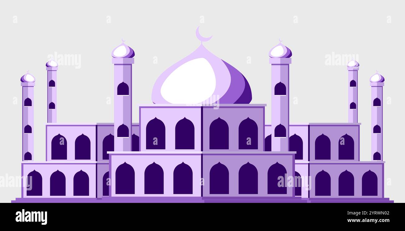 illustrazione della moschea in stile piatto, design della moschea per la decorazione Illustrazione Vettoriale