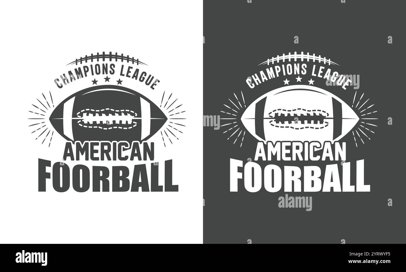 T-shirt di football americano, T-shirt di football americano, T-shirt di football americano campione di football americano Illustrazione Vettoriale