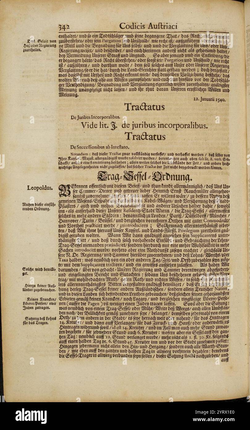 Codex Austriacus, tractratus de iuribus incorporalibus, Verweis im zweiten Band unter T.. Foto Stock