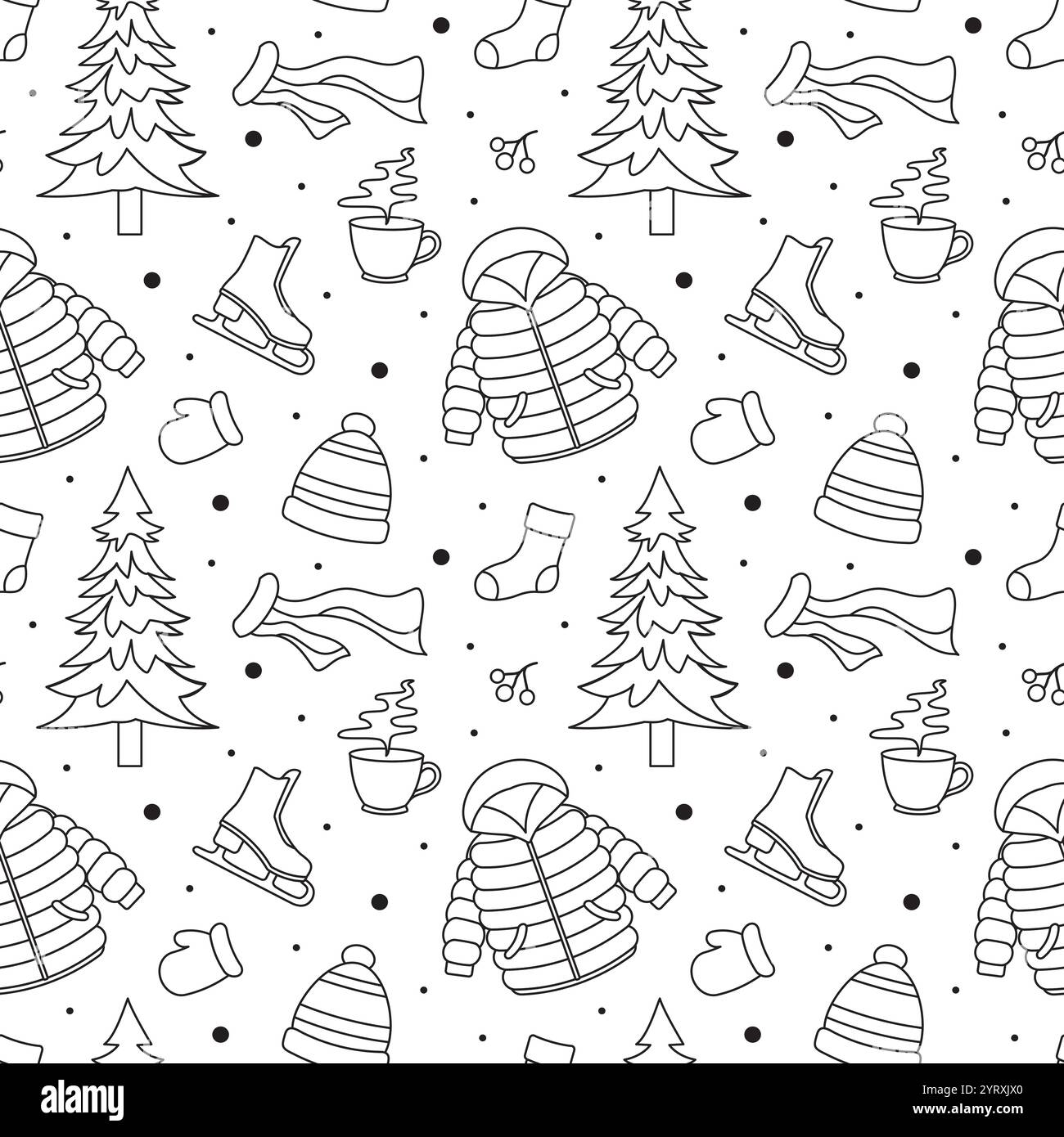 Affascinante design invernale senza cuciture con elementi decorativi in un modello di illustrazione in stile cartone animato disegnato a mano Illustrazione Vettoriale
